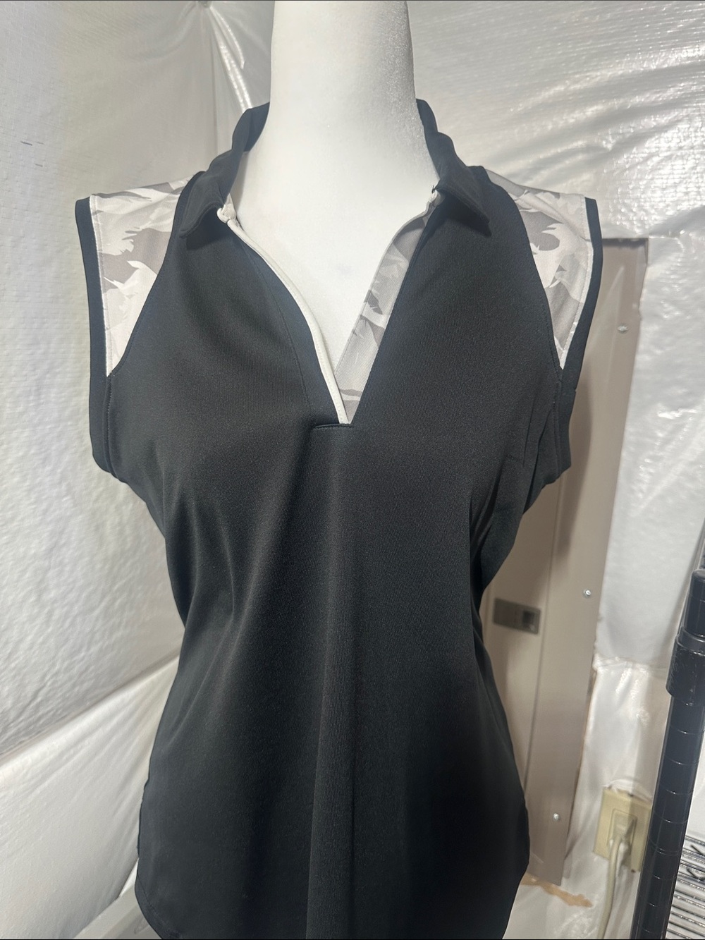 Pebble Beach Black Sleeveless Golf Tank with White Camo Trim